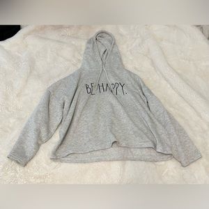 Women’s gray “be happy” sweatshirt, hardly used, great condition,and size small.